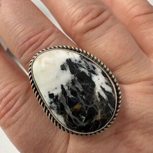 Gorgeous N.A. made White Buffalo & Sterling Silver Ring, fully adjustable